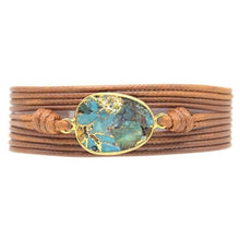 Load image into Gallery viewer, Handmade Gold Plated Turquoise Stone Wrap Bracelet
