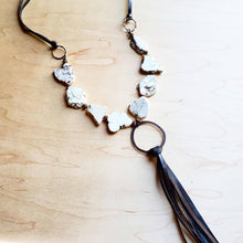 Load image into Gallery viewer, White Turquoise Chunky Necklace w/ Long Leather Tassel 225k

