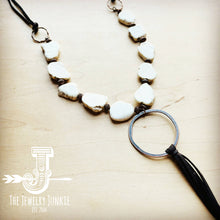 Load image into Gallery viewer, White Turquoise Chunky Necklace w/ Long Leather Tassel 225k
