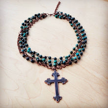 Load image into Gallery viewer, African Turquoise Beaded Collar Necklace Cross Pendant
