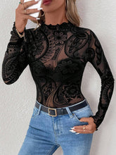 Load image into Gallery viewer, Paisley Velvet Print Mesh Top
