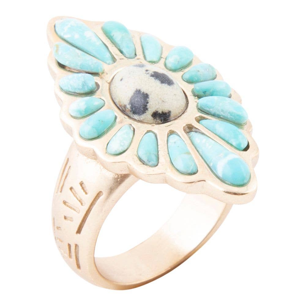 Tulum Blue Turquoise Golden Cross Ring