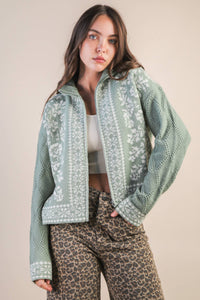Halsey Graphic Knit Sweater Zip Up Cardigan