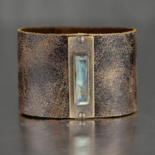 Load image into Gallery viewer, 2&quot; Leather Cuff w/Genuine Labradorite Stone
