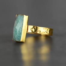 Load image into Gallery viewer, Amazonite  Rectangle Ring on Hand Hammered Band
