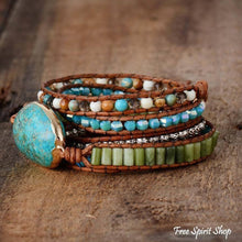Load image into Gallery viewer, Natural Turquoise Jasper Punk Wrap Beaded Bracelet
