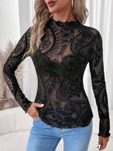 Load image into Gallery viewer, Paisley Velvet Print Mesh Top
