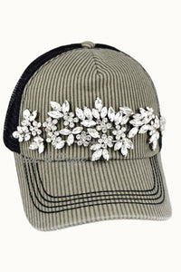 Floral Vine Bejeweled Glitz Animal Print Trucker Cap, Adj