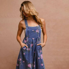 Load image into Gallery viewer, Ashton Floral Print Denim Sleeveless Jumpsuit
