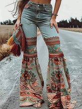 Load image into Gallery viewer, Flared Pants Floral Printed High-Waisted Pockets Jeans
