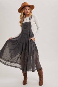 Millie Lace Embroidered Tulle Bib Maxi Dress
