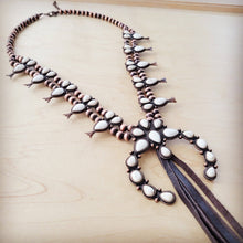 Load image into Gallery viewer, White Turquoise Squash Blossom Necklace w/ Dark Brown Tassel

