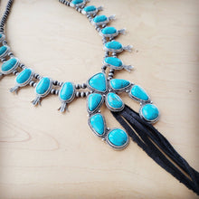 Load image into Gallery viewer, Turquoise Squash Blossom Necklace w/Long Black Tassel
