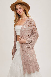 Amarie Crochet Open Front Bell Sleeve Cardigan
