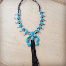 Load image into Gallery viewer, Turquoise Squash Blossom Necklace w/Long Black Tassel
