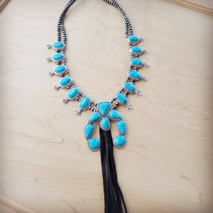 Turquoise Squash Blossom Necklace w/Long Black Tassel