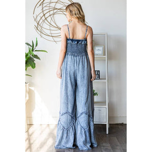 Elaina Washed Smock Ruffle Hem Tencel Jumsuit