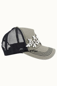 Floral Vine Bejeweled Glitz Animal Print Trucker Cap, Adj