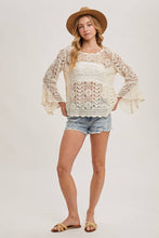 Load image into Gallery viewer, Donna Crochet Sheer Bell-Sleeve Pullover
