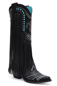 Adela Fringe Cowgirl Boots with Rhinestone Accents