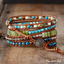 Load image into Gallery viewer, Natural Turquoise Jasper Punk Wrap Beaded Bracelet
