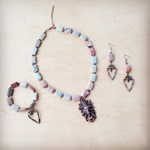 Load image into Gallery viewer, Copper Arrow Earrings w/ Genuine Aqua Terra Beads
