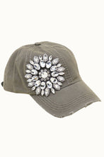 Load image into Gallery viewer, Sunflower Bejeweled Glitz Distressed Cap, Adjustable
