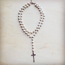 Load image into Gallery viewer, Double Strand Lariat White Turquoise Necklace w/ Cross Pendant
