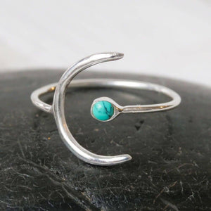 Sterling Silver Crescent Ring with Turquoise Stone