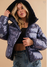 Load image into Gallery viewer, Navy Sequin Puffer Coat
