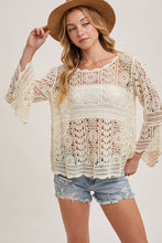 Load image into Gallery viewer, Donna Crochet Sheer Bell-Sleeve Pullover
