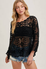 Load image into Gallery viewer, Donna Crochet Sheer Bell-Sleeve Pullover
