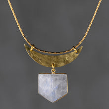 Load image into Gallery viewer, Hammered Moon &amp; Labradorite Shield Necklace
