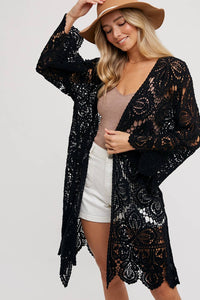 Amarie Crochet Open Front Bell Sleeve Cardigan