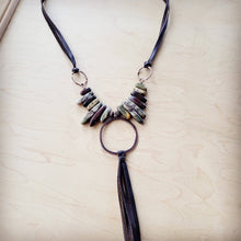 Load image into Gallery viewer, Picasso Jasper Necklace w/ Copper Hoop &amp; Genuine Leather Tassel
