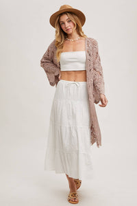 Amarie Crochet Open Front Bell Sleeve Cardigan