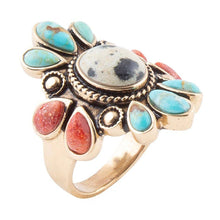 Load image into Gallery viewer, Dalmatian Jasper Multi Color Stone Golden Ring
