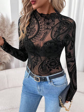 Load image into Gallery viewer, Paisley Velvet Print Mesh Top
