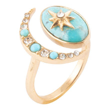 Load image into Gallery viewer, Celestial Blue Turquoise Golden Bypass Ring
