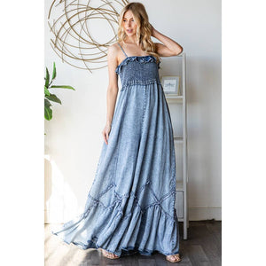 Elaina Washed Smock Ruffle Hem Tencel Jumsuit