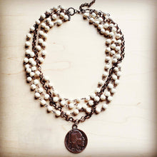 Load image into Gallery viewer, White Turquoise Collar-Length Necklace w/ Indian Buffalo Coin

