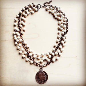 White Turquoise Collar-Length Necklace w/ Indian Buffalo Coin