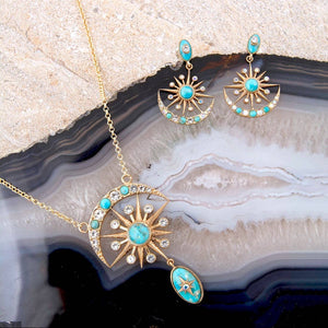 Celestial Blue Turquoise Golden Drop Necklace
