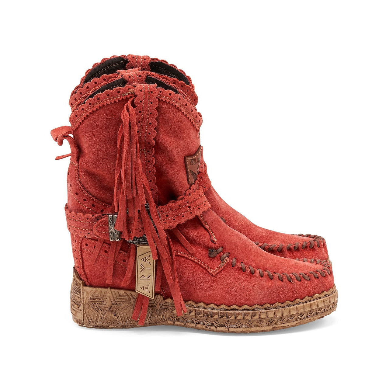 El Vaquero Arya Silverstone Red wedge moccasin boot side view