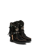 El Vaquero Arya Studded Silverstone Carbon wedge moccasin boots front three-quarter view