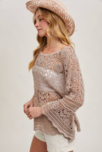 Load image into Gallery viewer, Donna Crochet Sheer Bell-Sleeve Pullover
