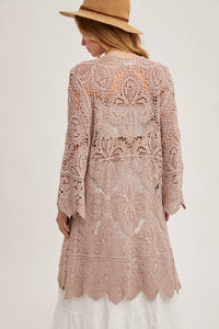 Amarie Crochet Open Front Bell Sleeve Cardigan