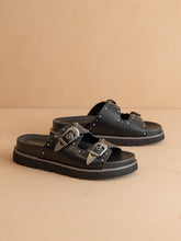 Load image into Gallery viewer, The Effie | Black Double Western Buckle Slides
