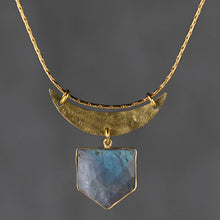 Load image into Gallery viewer, Hammered Moon &amp; Labradorite Shield Necklace
