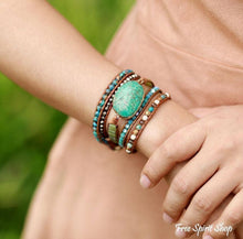 Load image into Gallery viewer, Natural Turquoise Jasper Punk Wrap Beaded Bracelet
